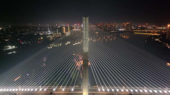 福州台江区三县洲大桥江心公园航拍夜晚夜景