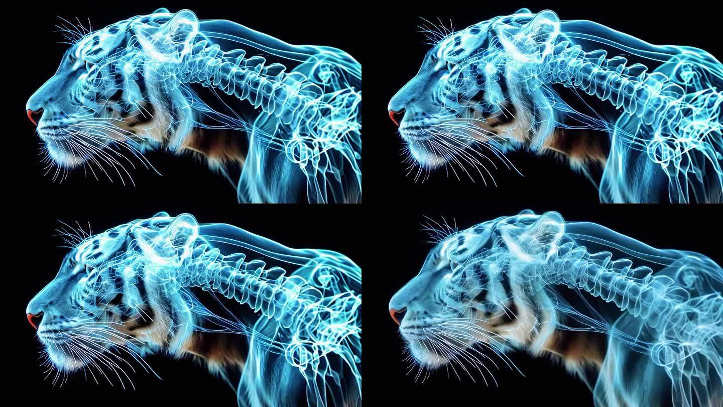 x射线老虎脊柱曲线蓝色粒子技术光线三维