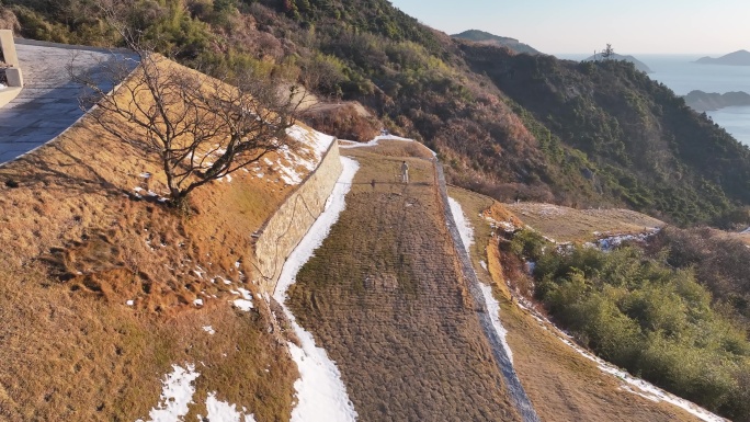 台州温岭石塘奢野既来民宿雪景航拍