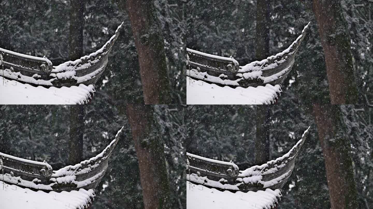 唯美雪景雪花飞舞白雪飘飘古建楼阁飘雪