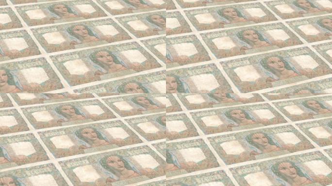 法国法郎1000钞票印钞厂，印刷1000法郎，印刷机印刷出法国法郎，由货币印刷机印刷1000法郎钞票