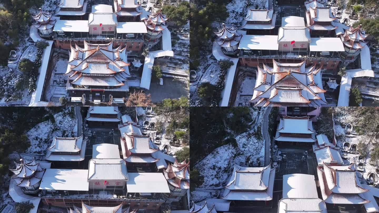 台州温岭大溪羊岗山镇东宫雪景航拍