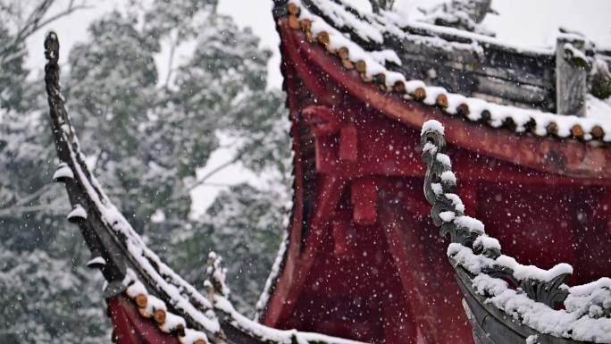 唯美雪景雪花飞舞白雪飘飘古建楼阁飘雪