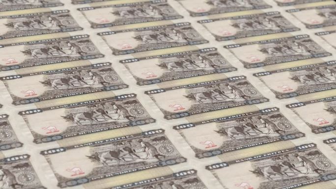厄立特里亚纳克法100钞票货币印刷厂，印刷100厄立特里亚纳克法，印刷机印刷出厄立特里亚纳克法，由货
