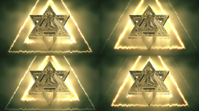 3D梅尔卡巴符号在金色与三角形无线电波的效果