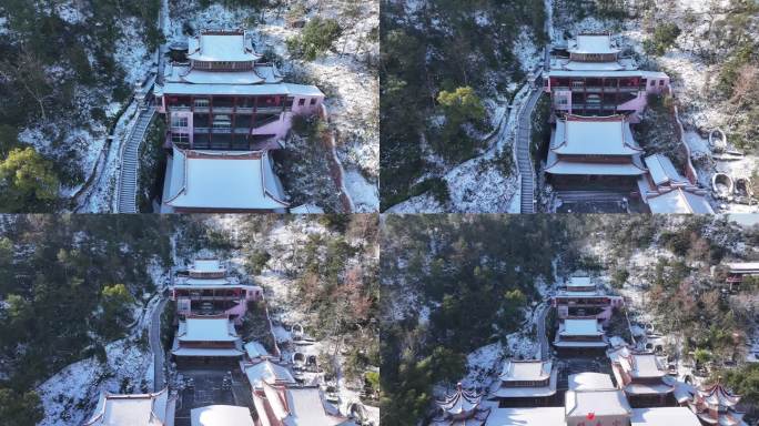 台州温岭大溪羊岗山镇东宫雪景航拍