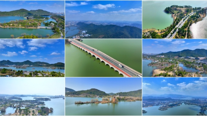 杭州湘湖航拍跨湖桥博物馆 山水一色