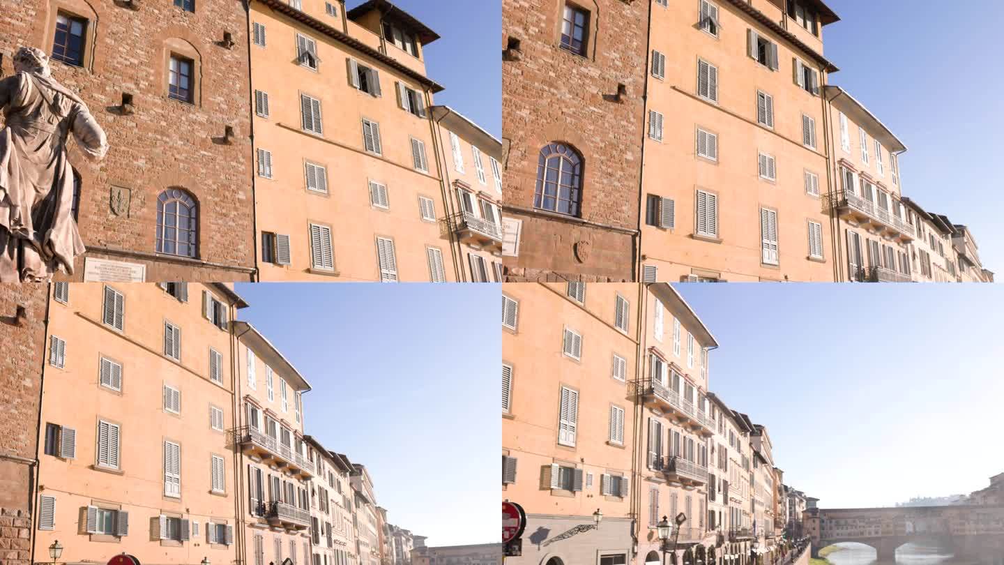 俯瞰阿诺河的佛罗伦萨建筑。