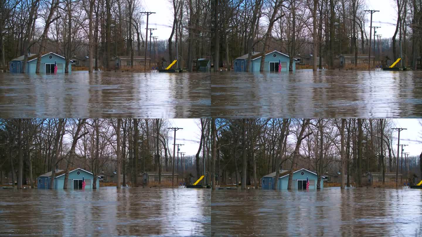 洪水淹没的家园自然灾害天启风暴飓风气候变化全球变暖4K