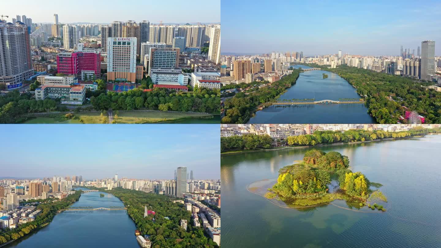 南宁南湖公园城市风光大景航拍