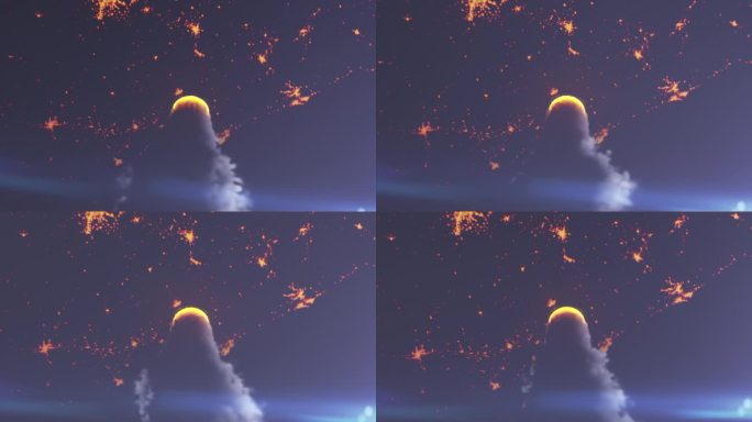 燃烧的小行星在夜间冲向地球