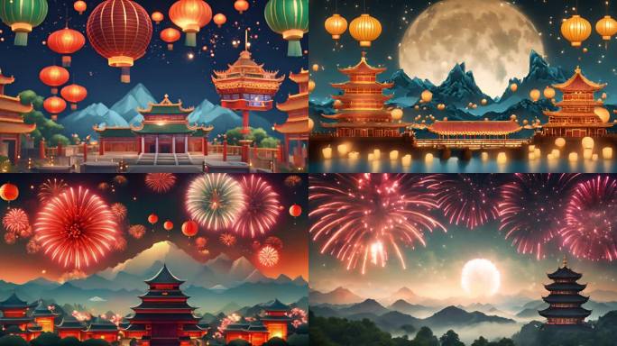 汉唐宫殿国潮山水大唐盛世长安中秋动画