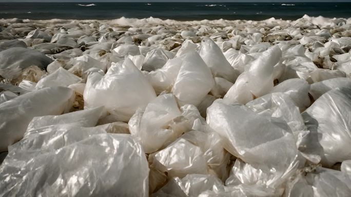 白色塑料袋子污染环境河水海洋