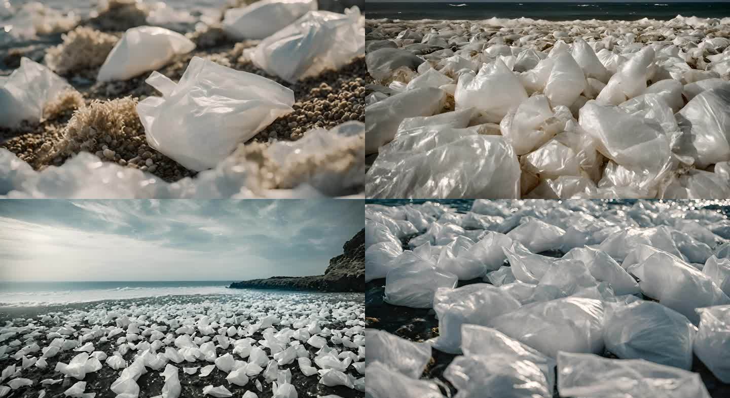 白色塑料袋子污染环境河水海洋
