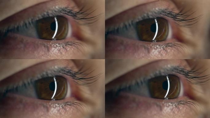 视网膜眼球的极端微距特写，强烈的凝视