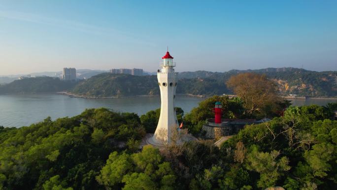 汕头灯塔海湾大桥城市日出朝霞冬季风光航拍