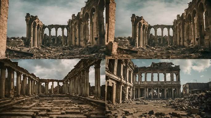 残垣断壁古战场摧毁的废墟战争战场历史古迹