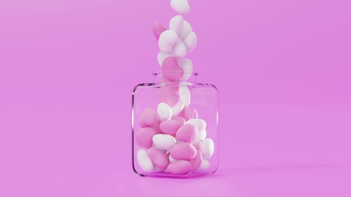 堕入粉色玻璃瓶的柔情，情人节，婚庆，3D渲染。