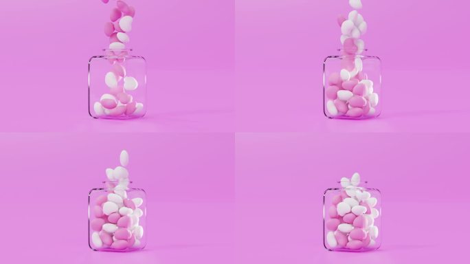 堕入粉色玻璃瓶的柔情，情人节，婚庆，3D渲染。