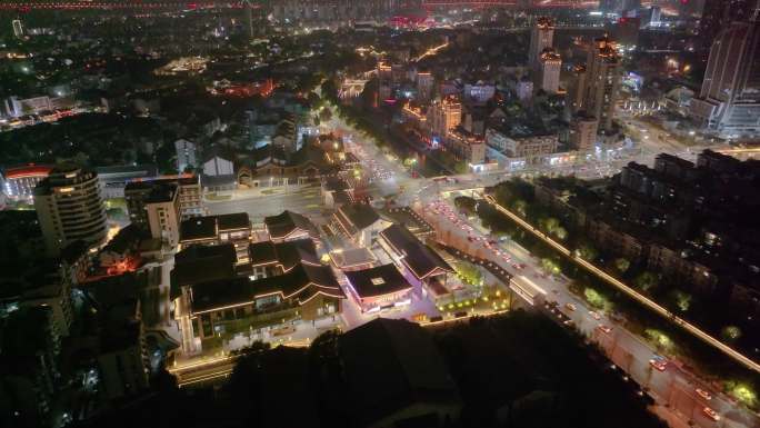 浙江绍兴越城区夜晚夜景街道街景航拍城市风