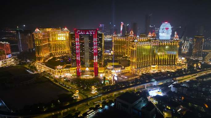 澳门夜景车流延时银河酒店环形天桥