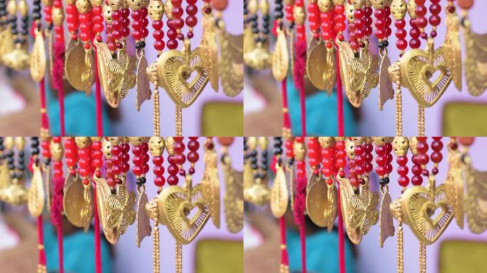 美丽的孟加拉传统珠宝，手工艺品，在加尔各答手工艺品博览会期间出售。有选择性的重点。