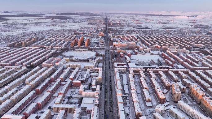 牙克石航拍冬天雪后的街区