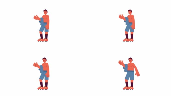 身穿统一t恤的西班牙裔足球运动员2D角色动画