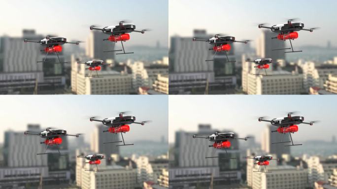 消防无人机概念，用空中飞行的无人机灭火