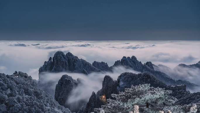 安徽黄山雪景云海星空延时风光8K