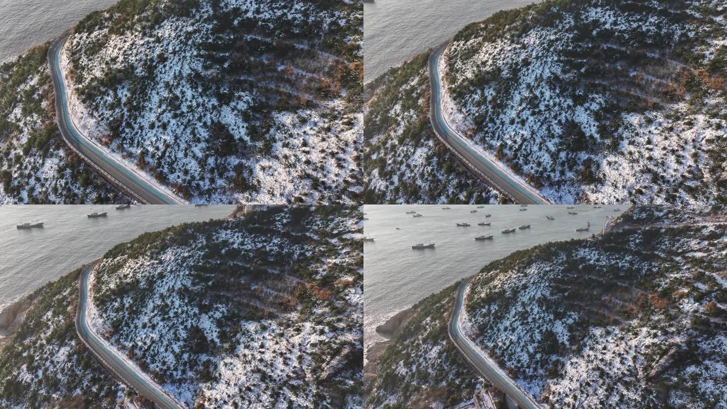 台州温岭石塘雪景航拍