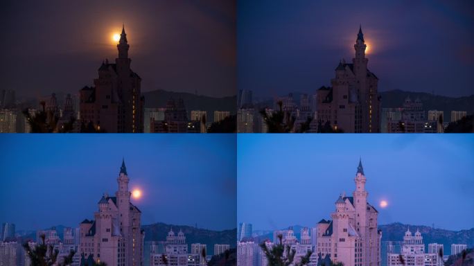 神秘城堡月亮落下魔法世界延时摄影