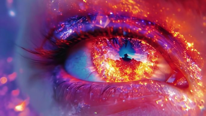 眼睛特效凝视眼睑粒子睁眼紫色棱镜特效女性