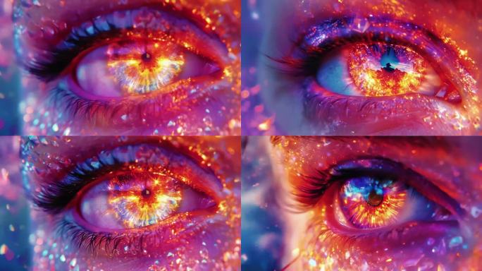 眼睛特效凝视眼睑粒子睁眼紫色棱镜特效女性