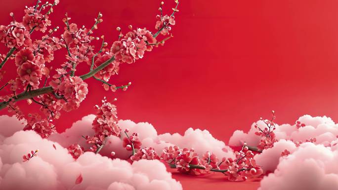 中式梅花和白云场景
