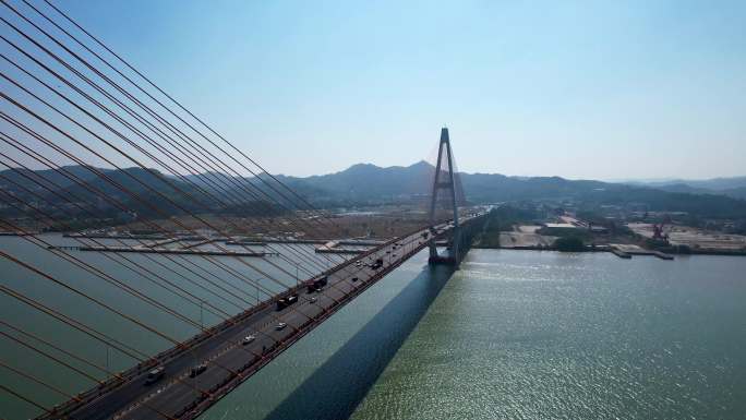 汕头礐石大桥城市建筑风光海景航拍
