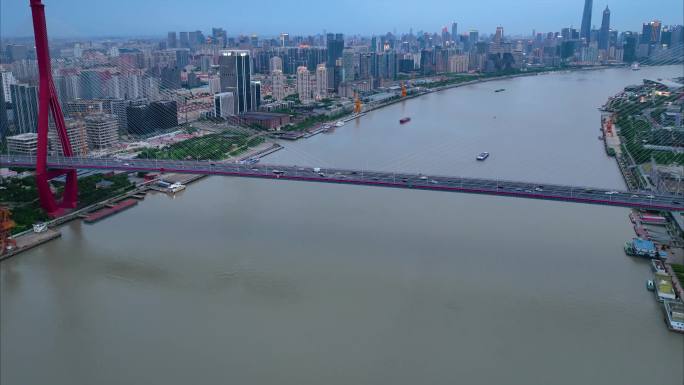 上海市浦东新区杨浦大桥城市车流船只船舶夜