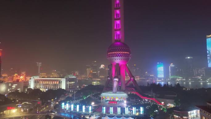 上海夜景航拍东方明珠广播电视台陆家嘴夜晚