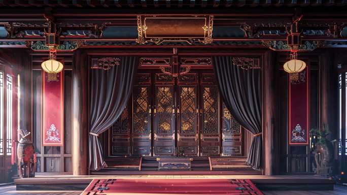 古代议事厅皇宫皇帝圣驾大殿场景