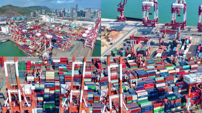 港口集装箱码头航拍工业素材价值工厂深圳招