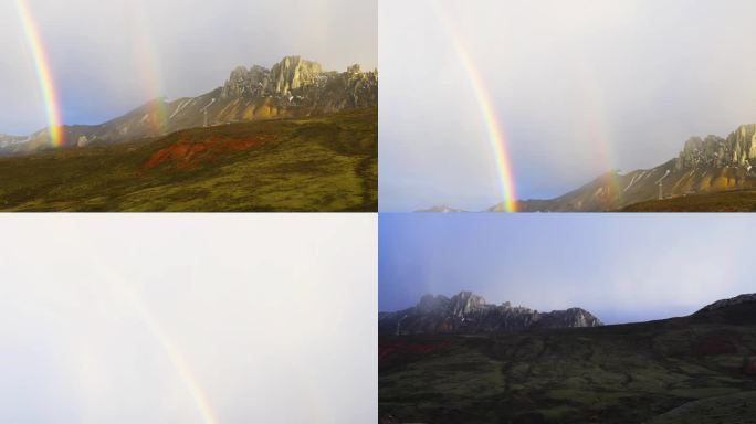 西藏双彩虹草原山川雪山彩虹