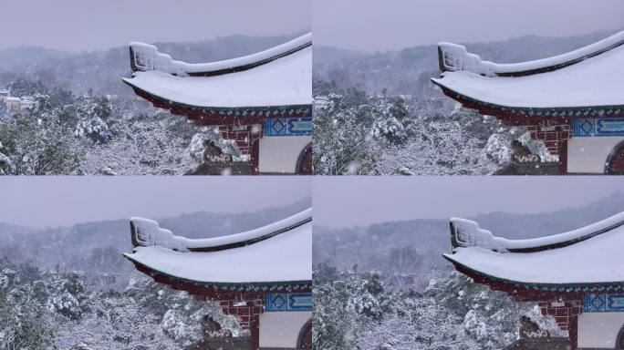 古建筑屋檐雪景拍摄