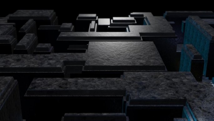 黑色垃圾技术3d建筑抽象运动背景。