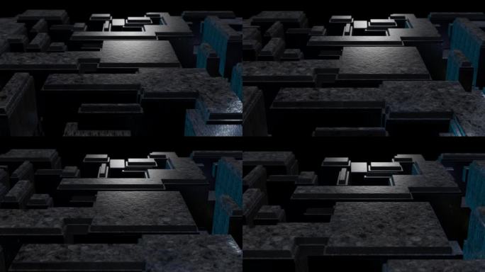 黑色垃圾技术3d建筑抽象运动背景。