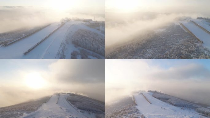 绝美雾凇云海日落 万龙滑雪场山顶