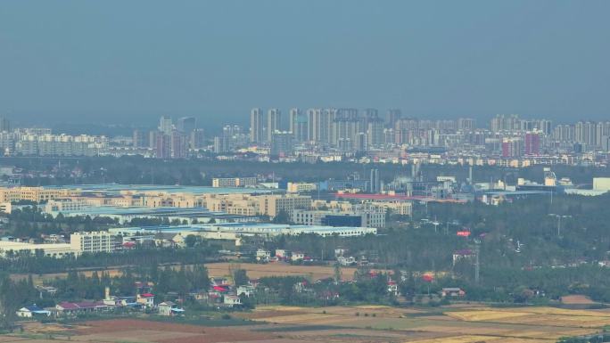 县城空城稻田农田景象航拍