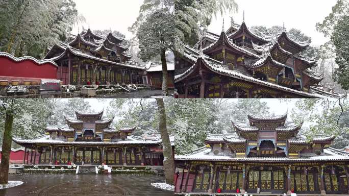 唯美冬韵古建白雪藏经阁禅意视频素材