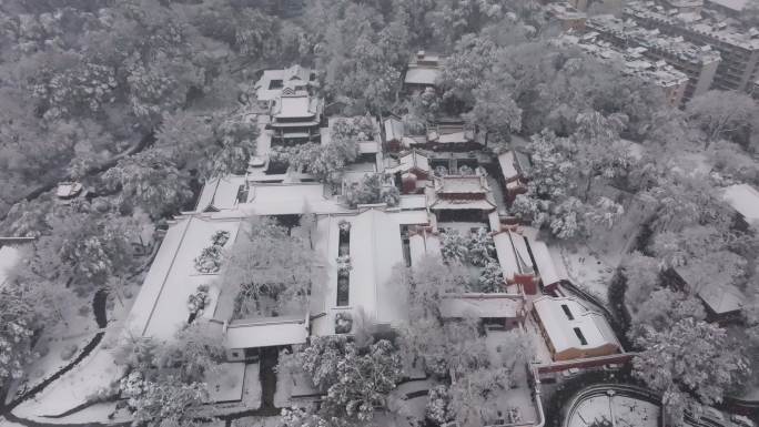 长沙岳麓书院大雪纷飞航拍