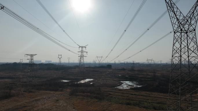 武汉 高压电塔 电力  高压电塔 航拍