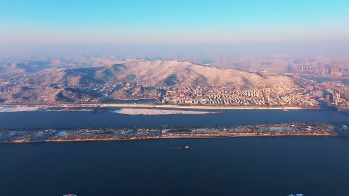 日出长沙岳麓山橘子洲雪景航拍